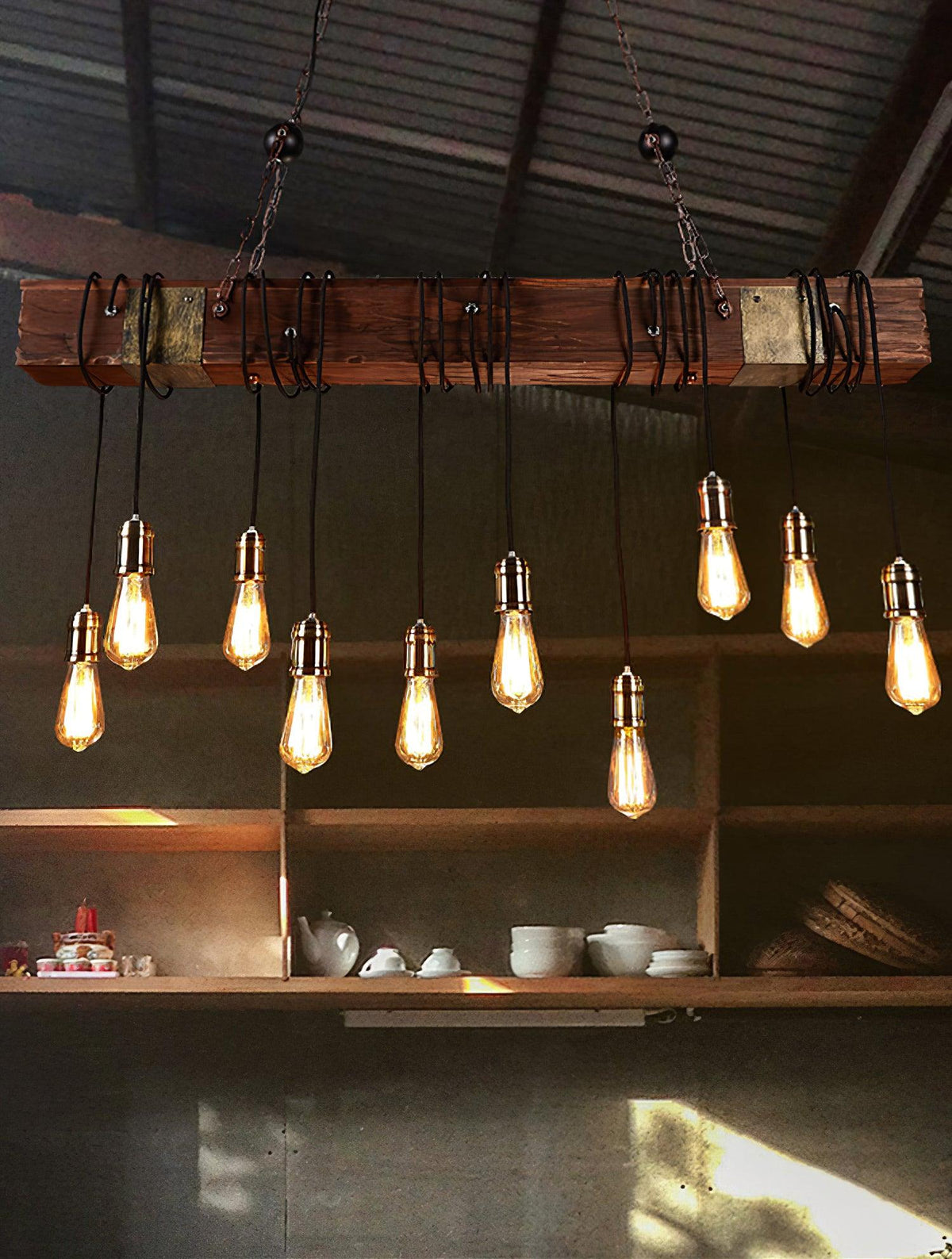 Wexb Kronleuchter Holzträger Edison-Glühbirne rustikaler Landhausstil