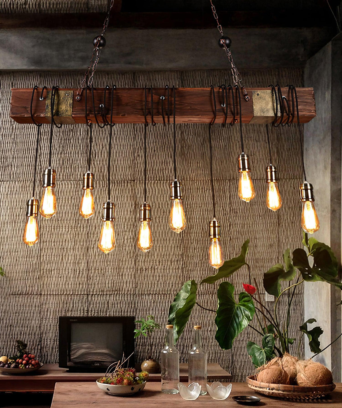 Wexb Kronleuchter Holzträger Edison-Glühbirne rustikaler Landhausstil
