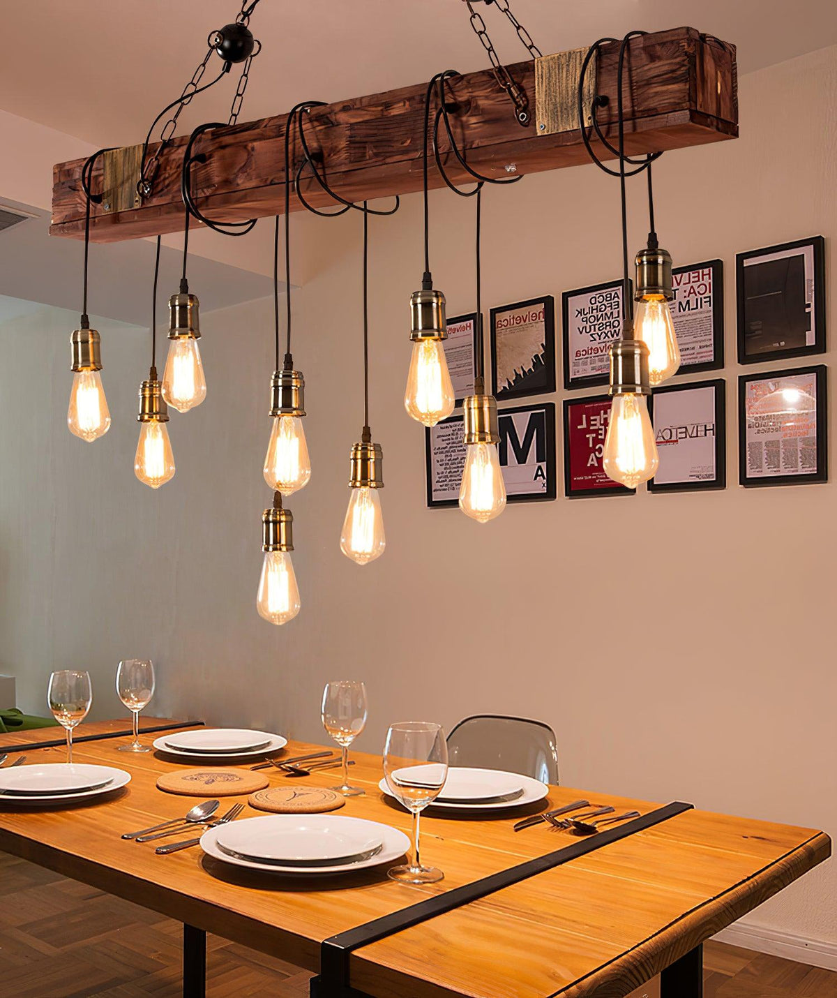Wexb Kronleuchter Holzträger Edison-Glühbirne rustikaler Landhausstil