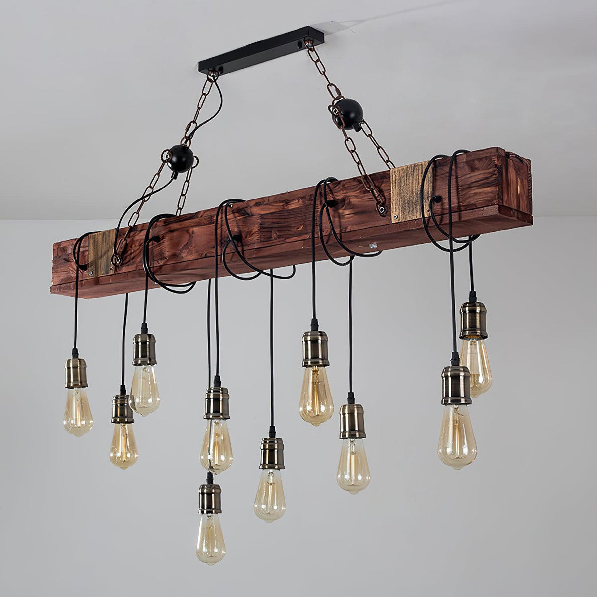 Wexb Kronleuchter Holzträger Edison-Glühbirne rustikaler Landhausstil
