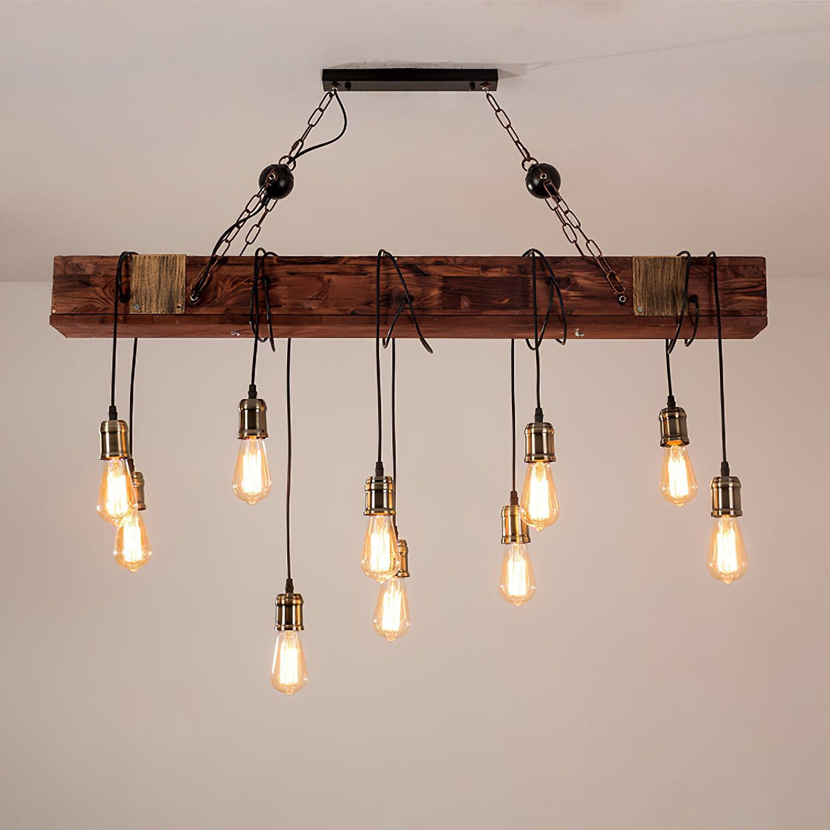 Wexb Kronleuchter Holzträger Edison-Glühbirne rustikaler Landhausstil