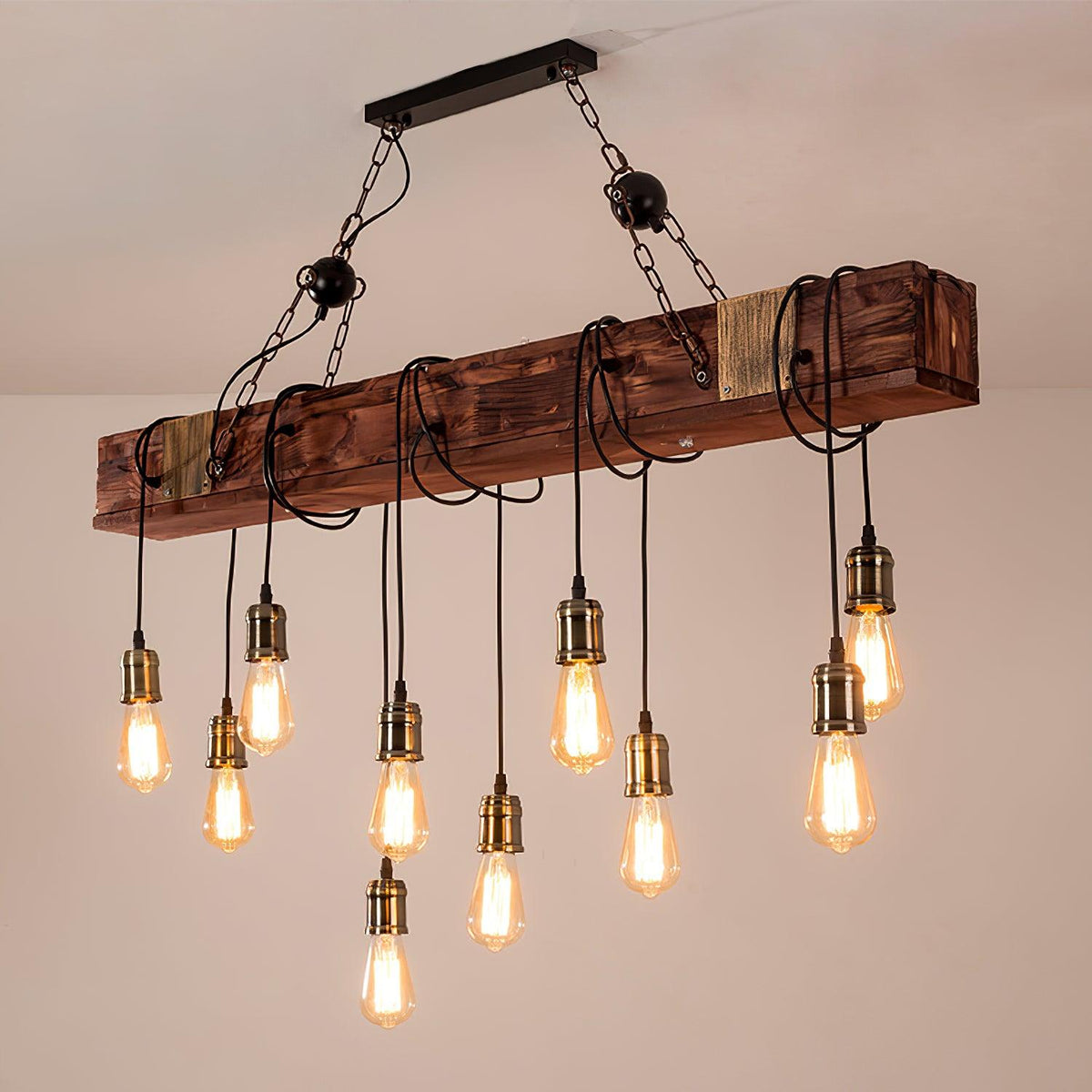Wexb Kronleuchter Holzträger Edison-Glühbirne rustikaler Landhausstil