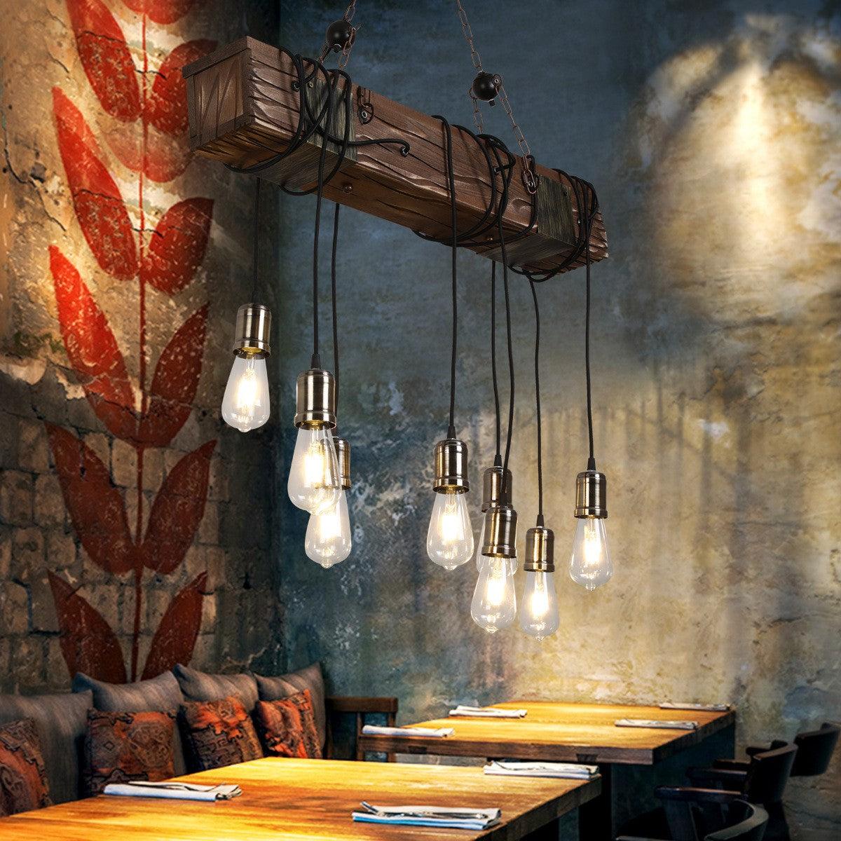 Wexb Kronleuchter Holzträger Edison-Glühbirne rustikaler Landhausstil