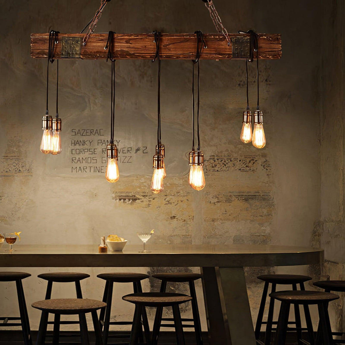 Wexb Kronleuchter Holzträger Edison-Glühbirne rustikaler Landhausstil