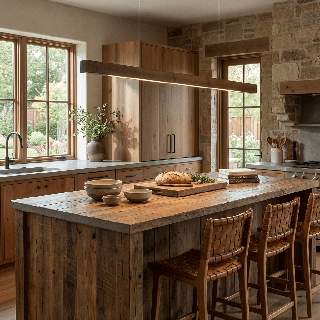 Lineare Pendelleuchte aus Holz in Holz mit integrierter LED
