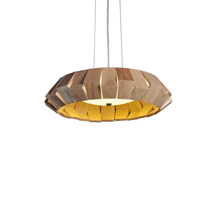 Viresto Kronleuchter aus Holz in Patchwork-Ring-Optik