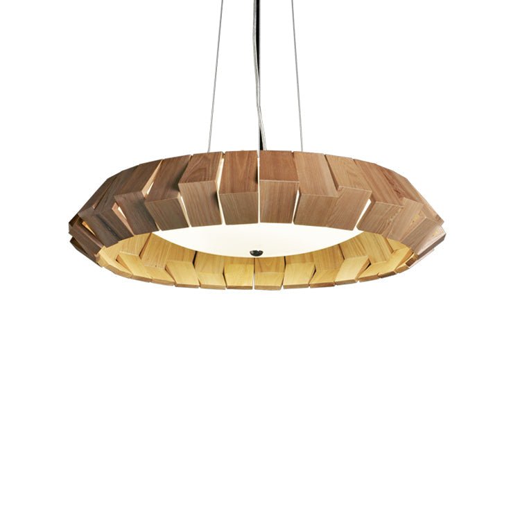 Viresto Kronleuchter aus Holz in Patchwork-Ring-Optik