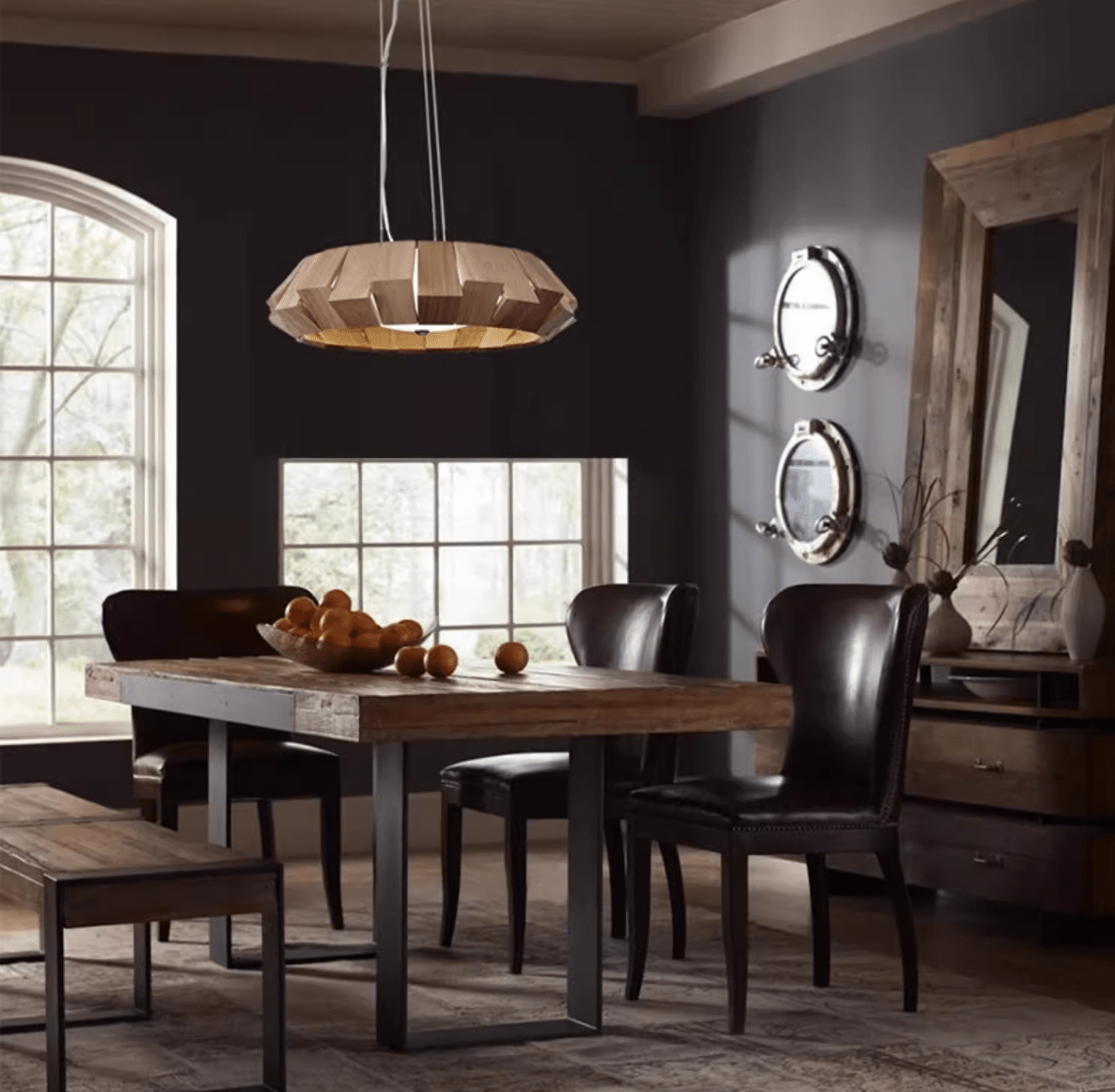 Viresto Kronleuchter aus Holz in Patchwork-Ring-Optik