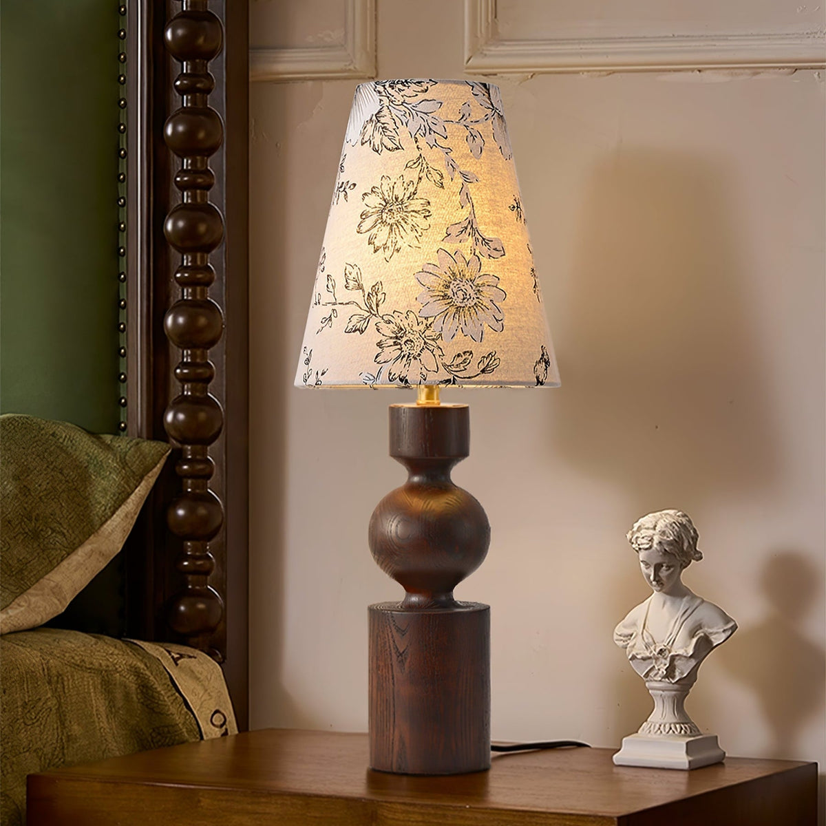 Thorne Vintage Tischleuchte aus dunklem Holz-Holz
