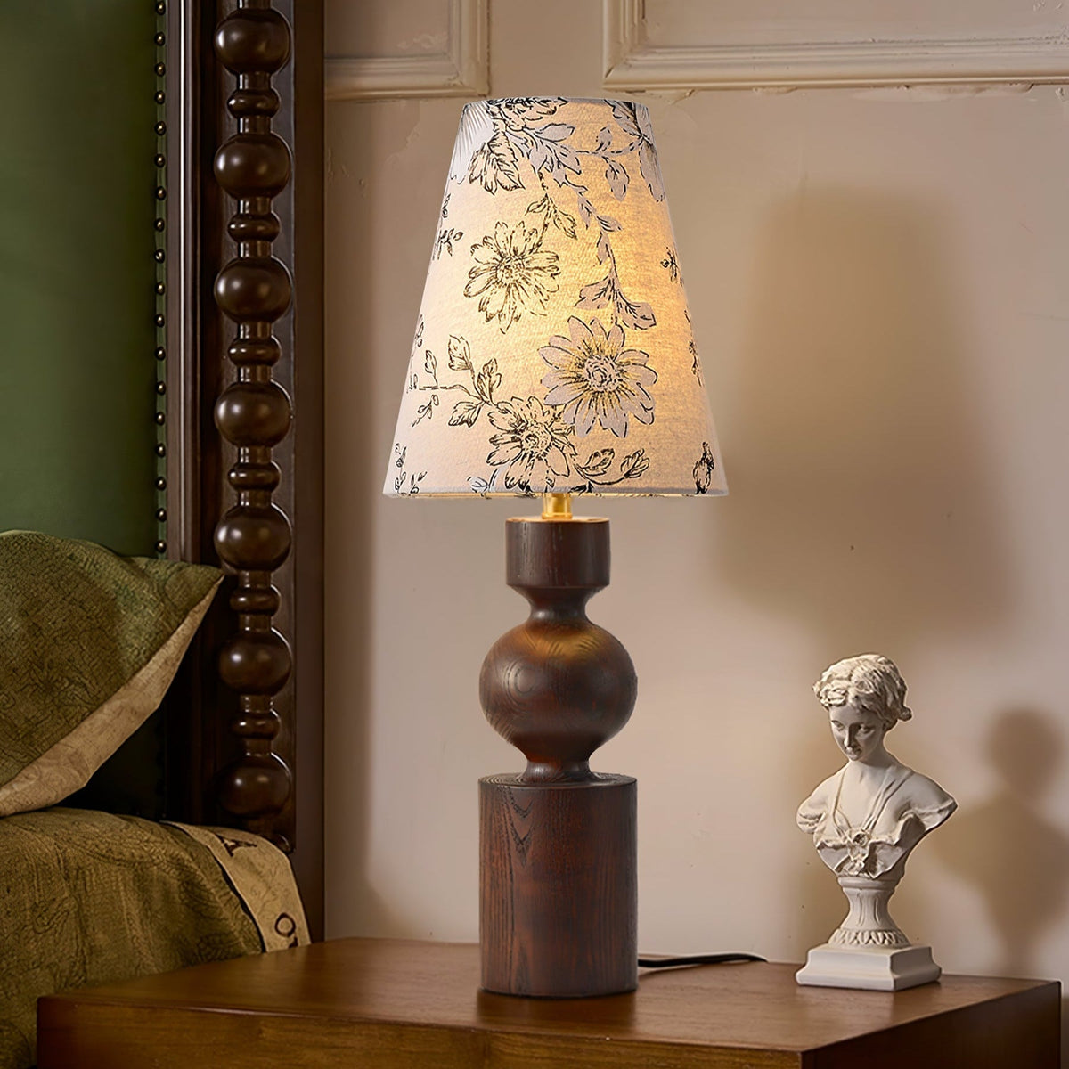 Thorne Vintage Tischleuchte aus dunklem Holz-Holz