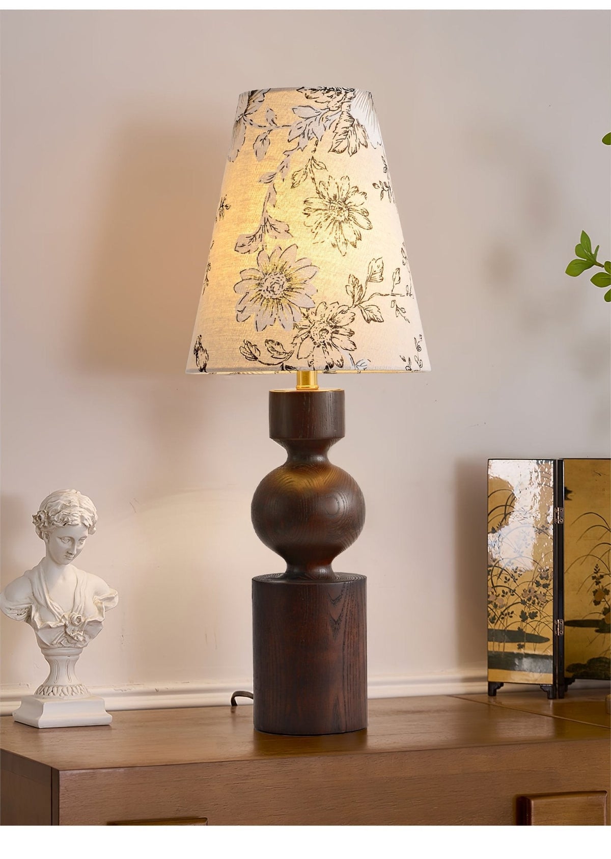 Thorne Vintage Tischleuchte aus dunklem Holz-Holz