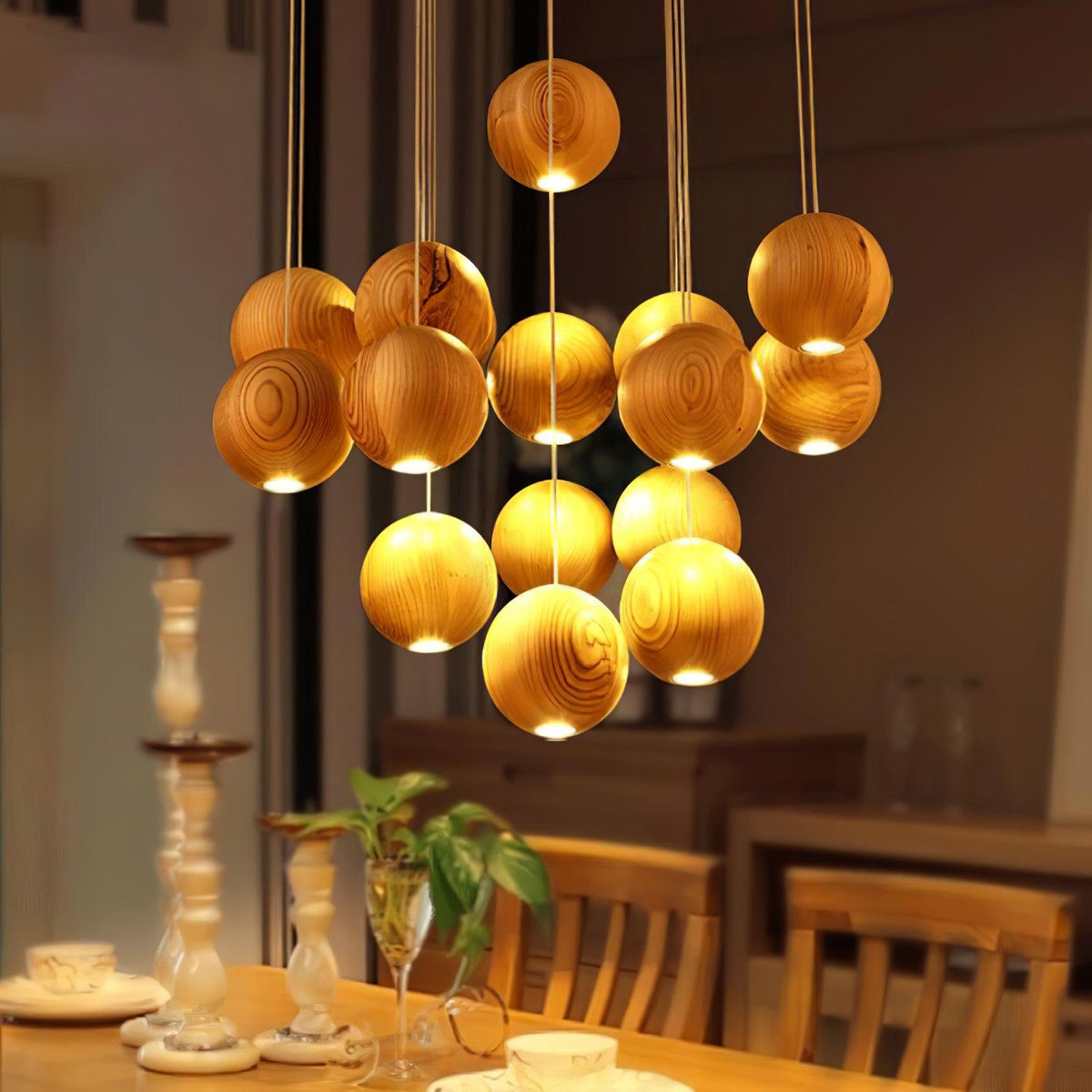 Vixor Pendelleuchte im nordischen Orb-Sphären-Cluster aus Holz