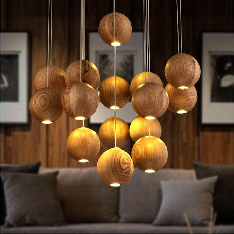 Vixor Pendelleuchte im nordischen Orb-Sphären-Cluster aus Holz