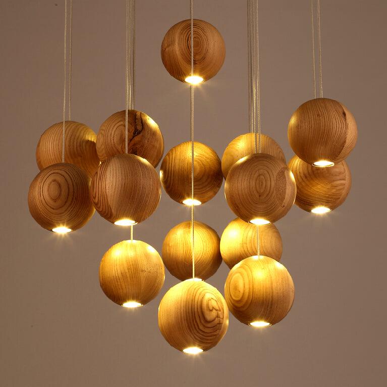 Vixor Pendelleuchte im nordischen Orb-Sphären-Cluster aus Holz