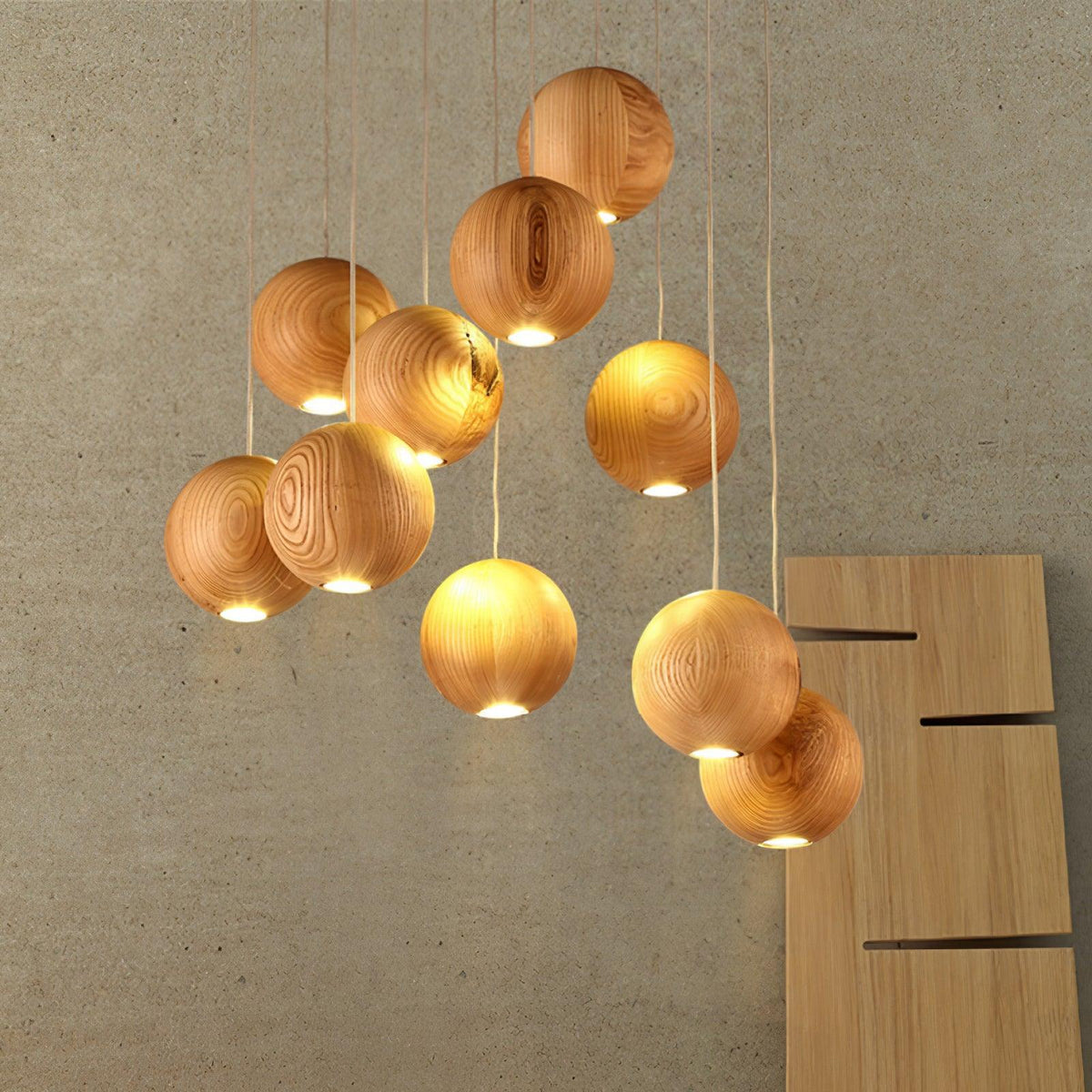Vixor Pendelleuchte im nordischen Orb-Sphären-Cluster aus Holz