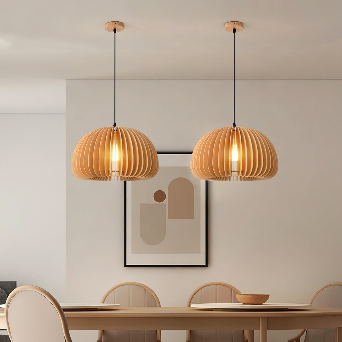 Doren Pendelleuchte aus Holz in Kieselsteinform nordisch
