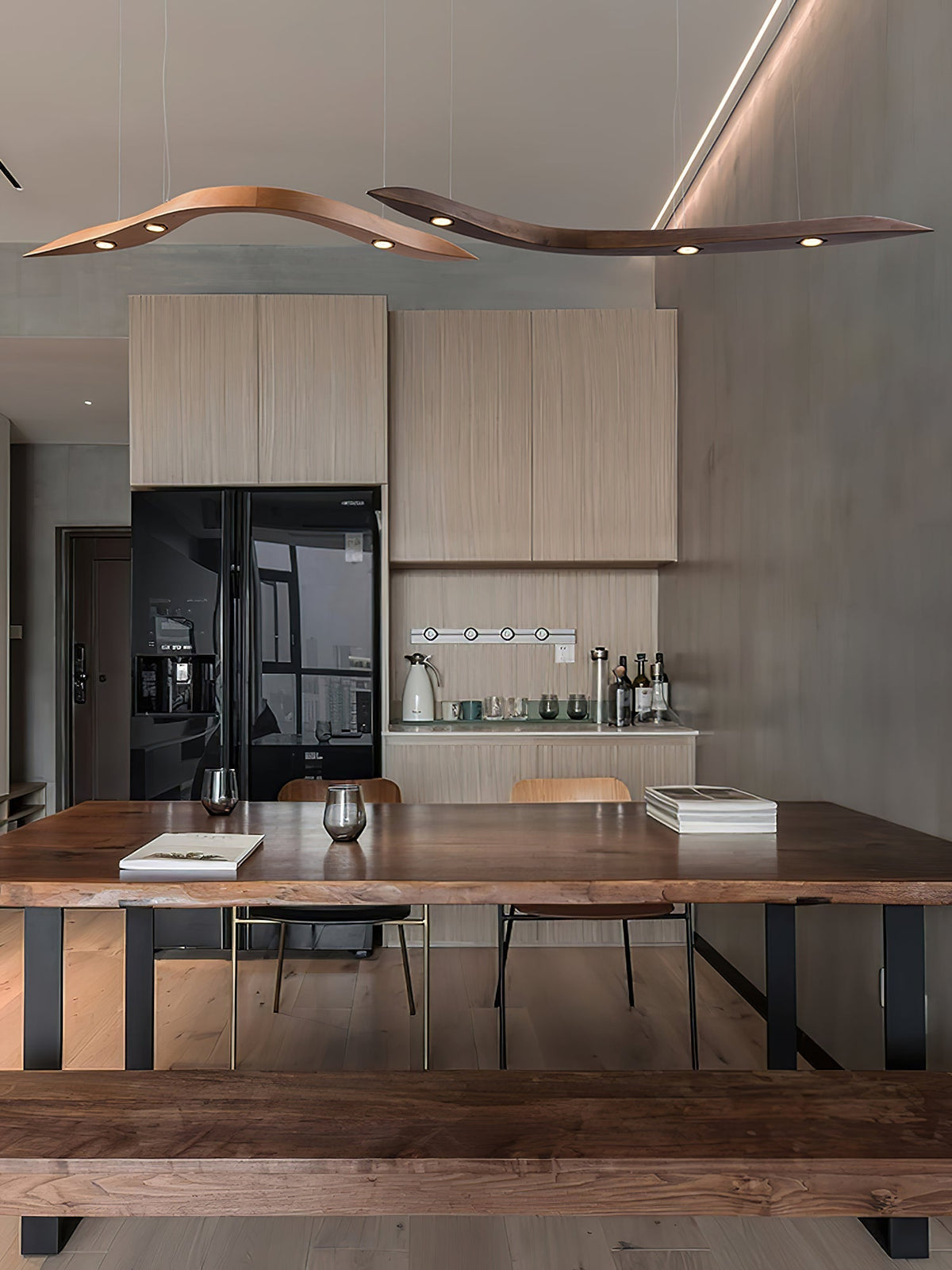 Queral Flow Minimalistische Pendelleuchte aus Holz