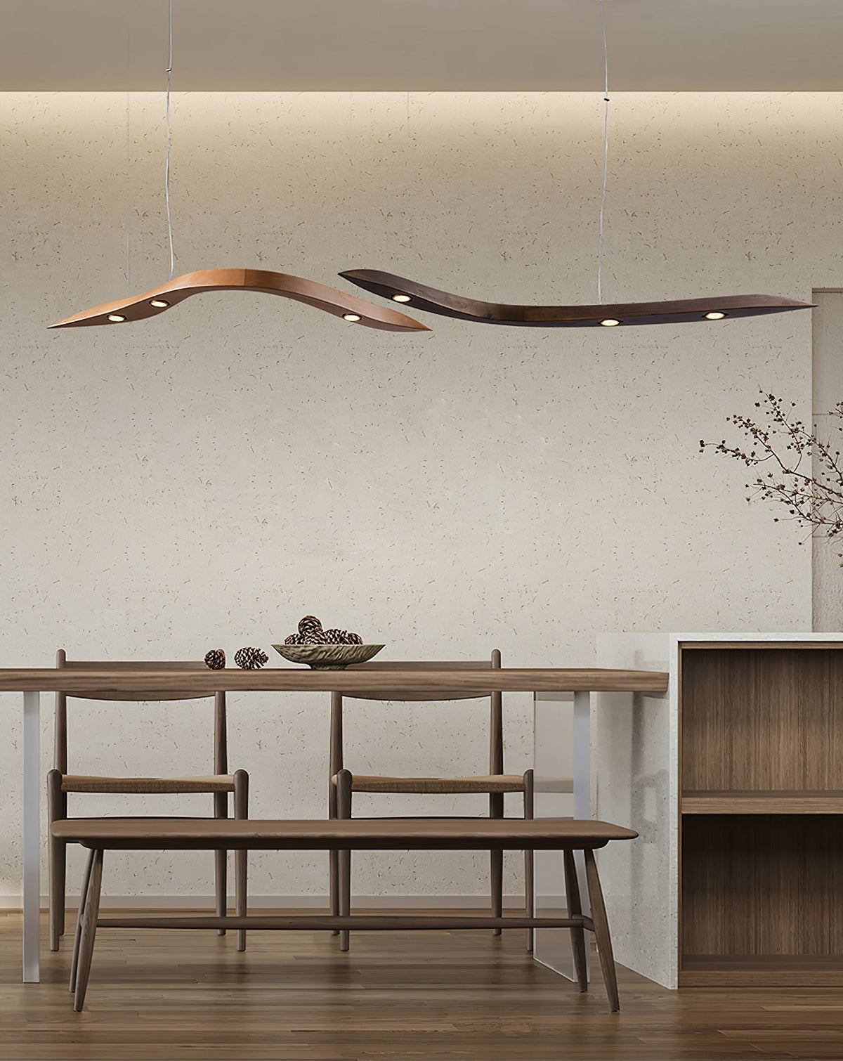 Queral Flow Minimalistische Pendelleuchte aus Holz