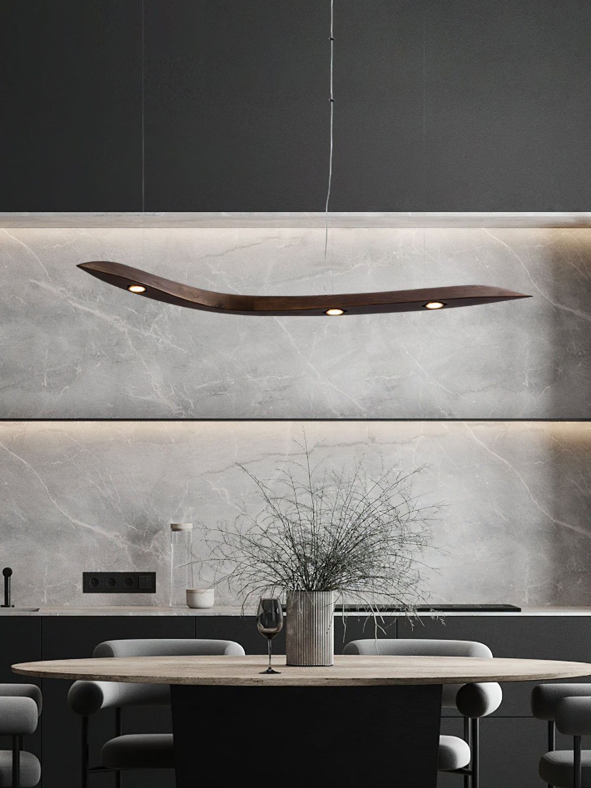 Queral Flow Minimalistische Pendelleuchte aus Holz