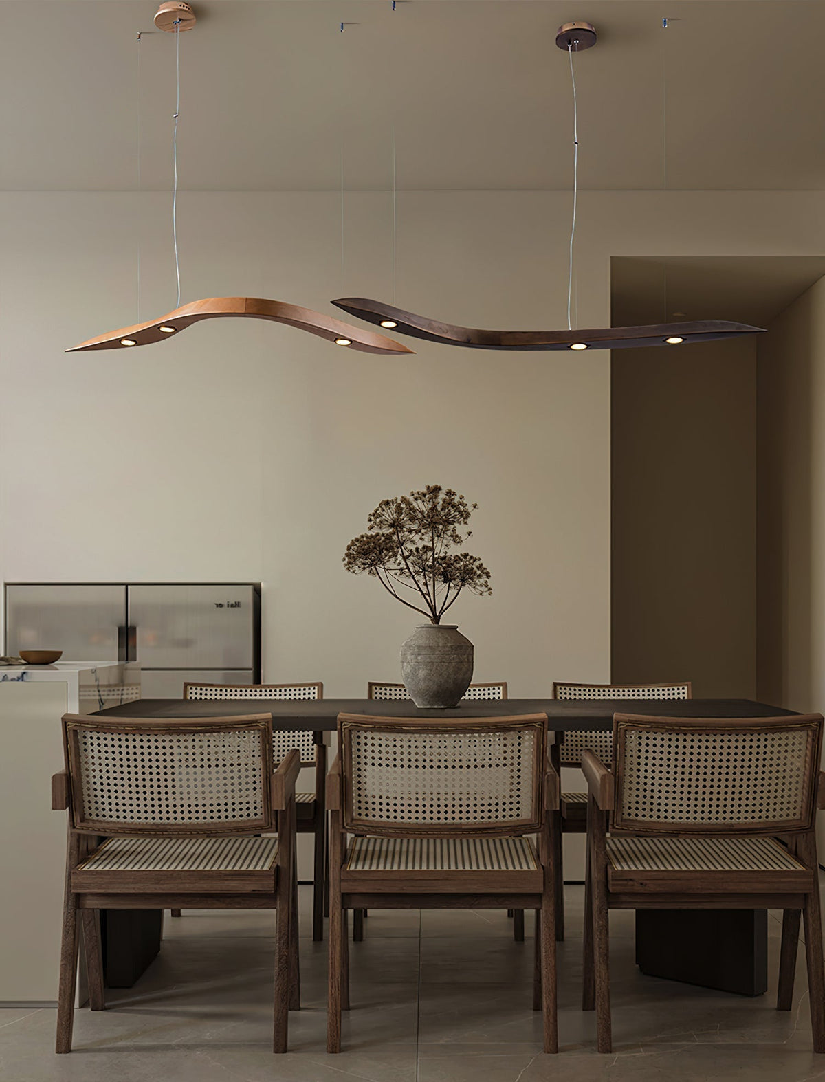 Queral Flow Minimalistische Pendelleuchte aus Holz