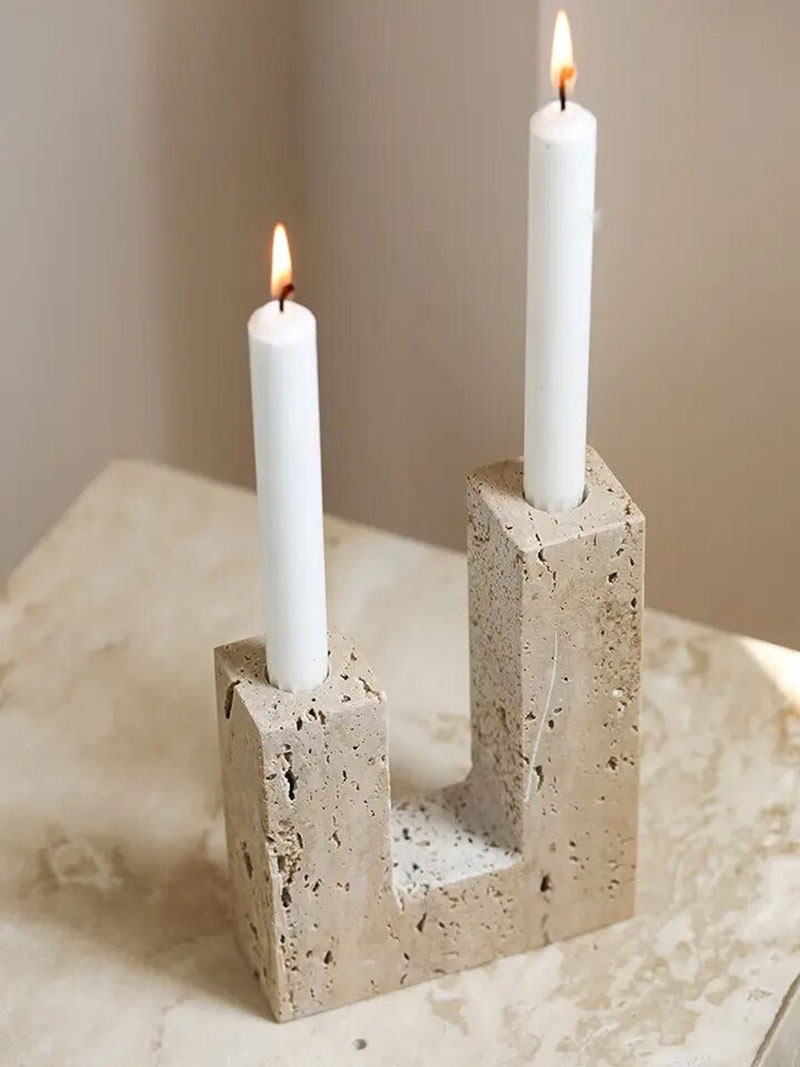 Horze Moderner Candleholder aus gelbem Travertin