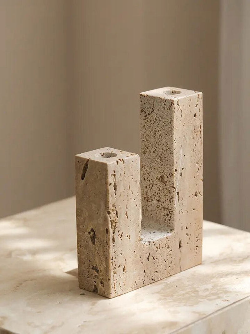 Horze Moderner Candleholder aus gelbem Travertin