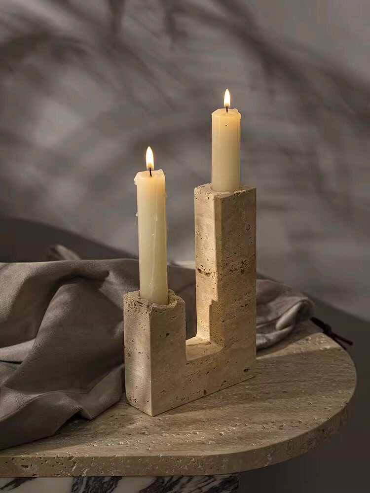 Horze Moderner Candleholder aus gelbem Travertin