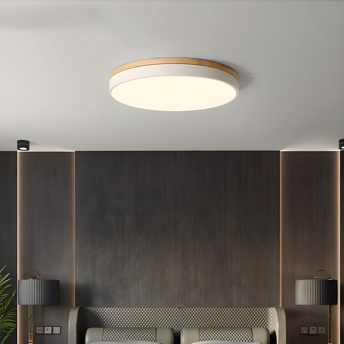 Mireth Deckenleuchte rund aus Holz grau modern minimalistisch