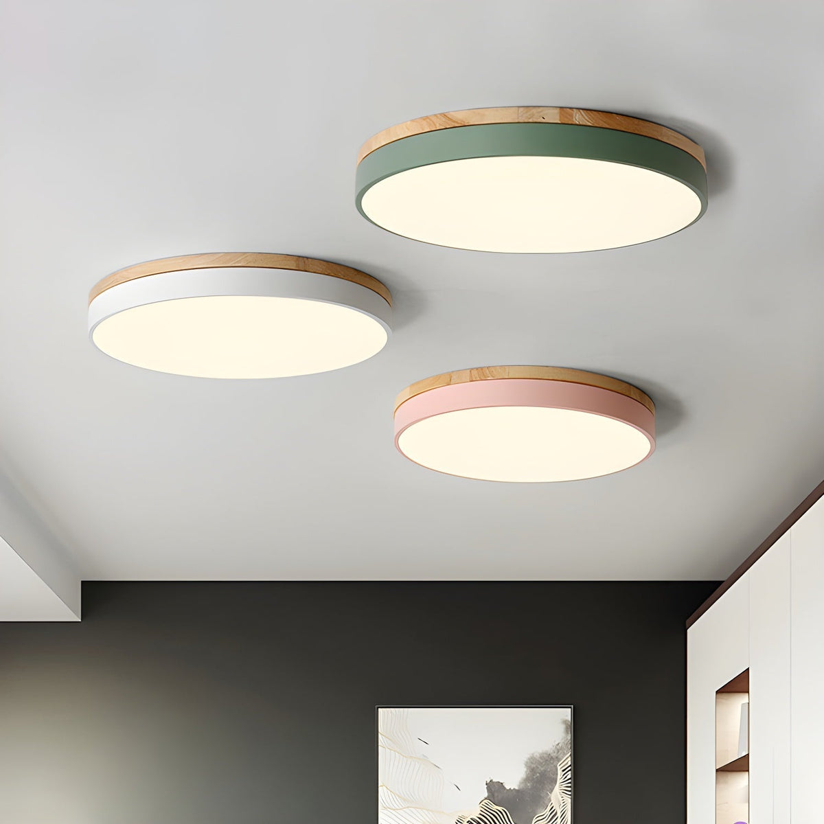 Mireth Deckenleuchte rund aus Holz grau modern minimalistisch