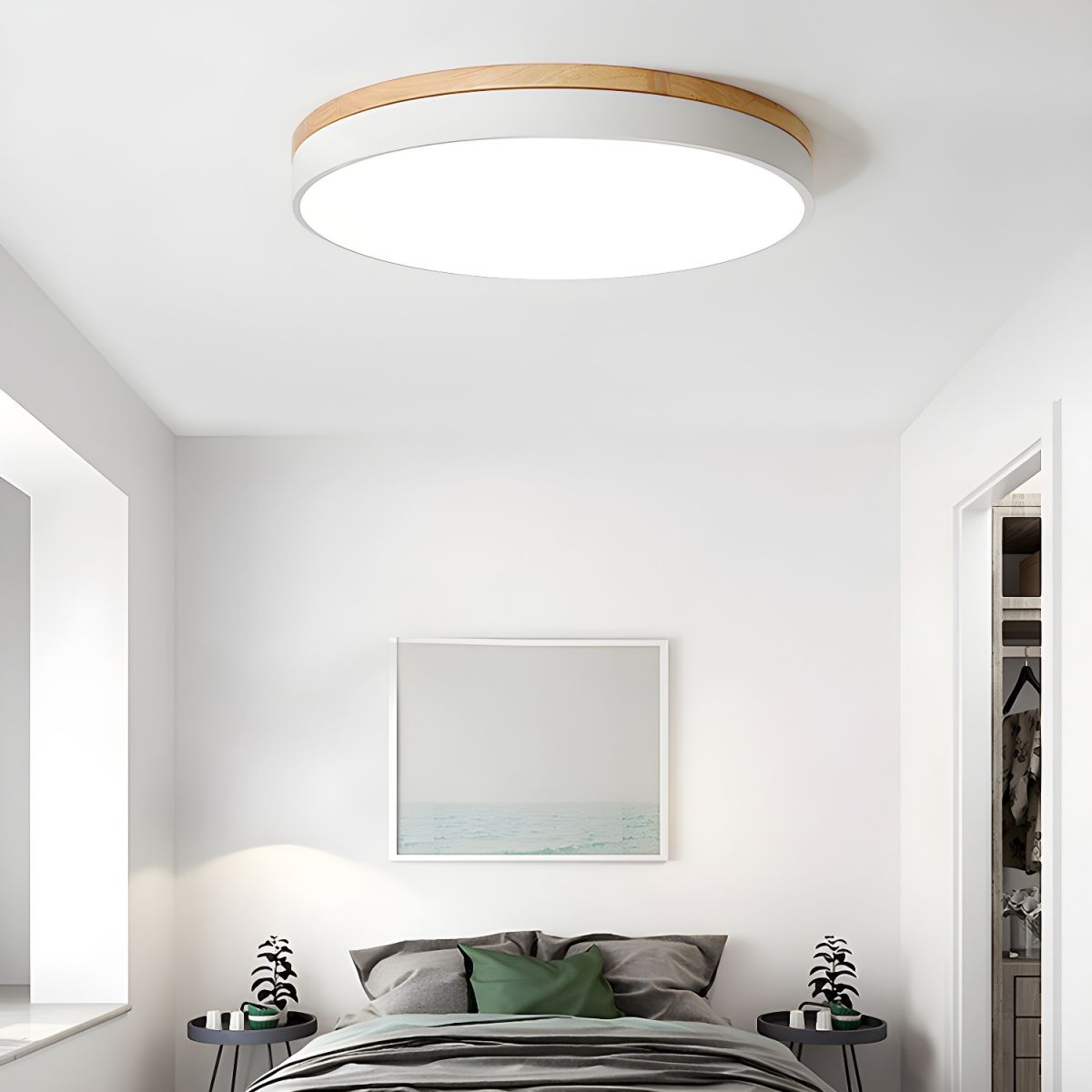 Mireth Deckenleuchte rund aus Holz grau modern minimalistisch