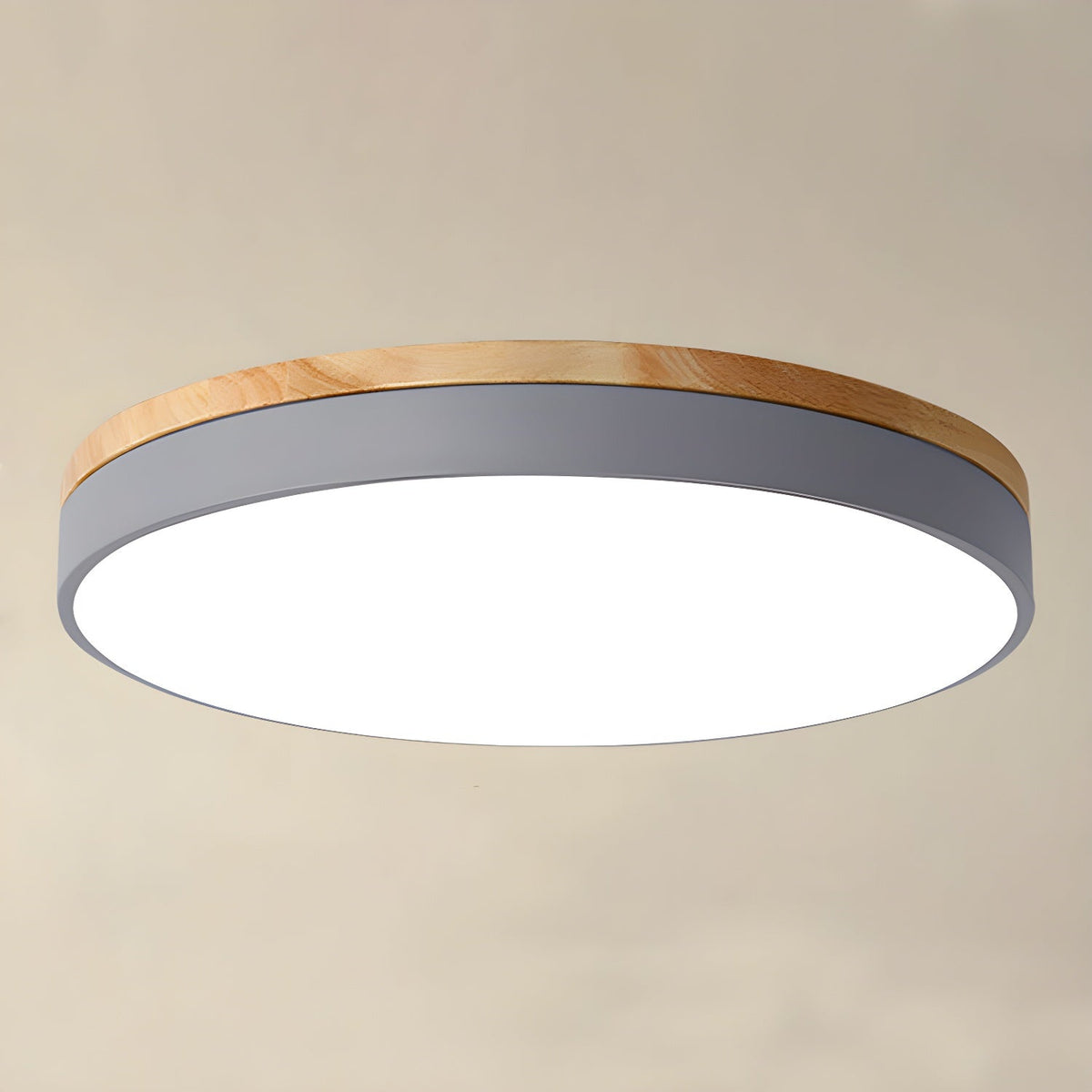Mireth Deckenleuchte rund aus Holz grau modern minimalistisch