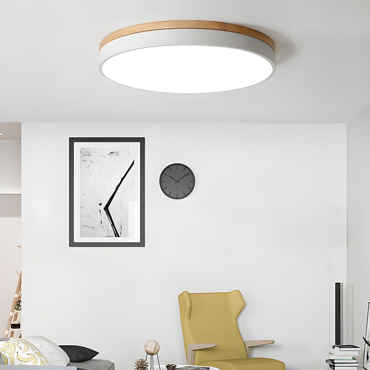 Mireth Deckenleuchte rund aus Holz grau modern minimalistisch