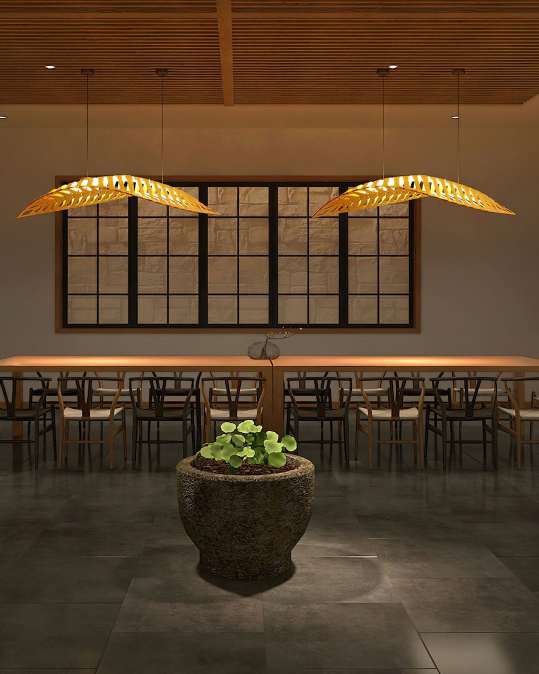 Veliren Pendelleuchte aus Holz mit Blatt-Design