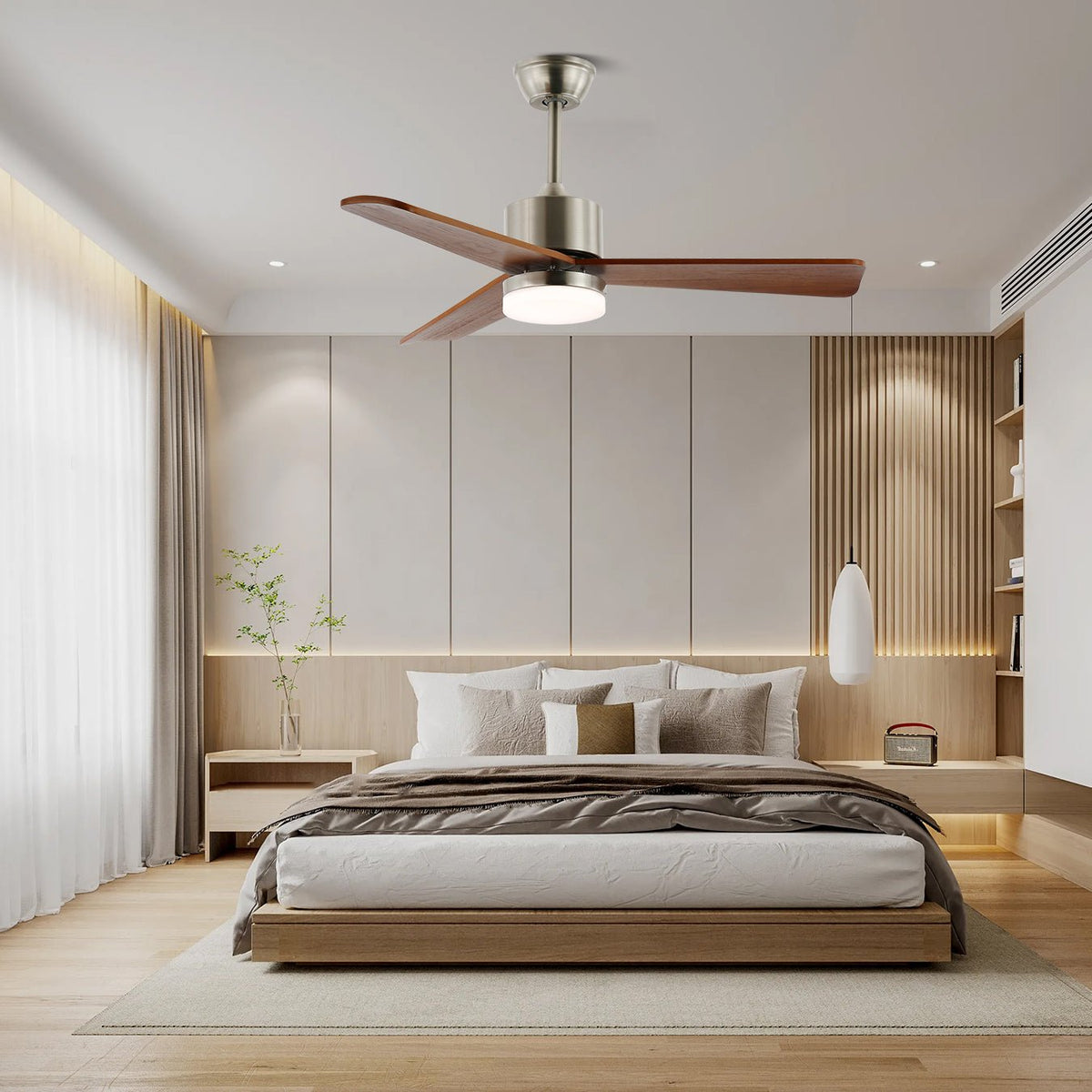 Ventio minimalistisch Silber Holz Deckenventilator mit Beleuchtung