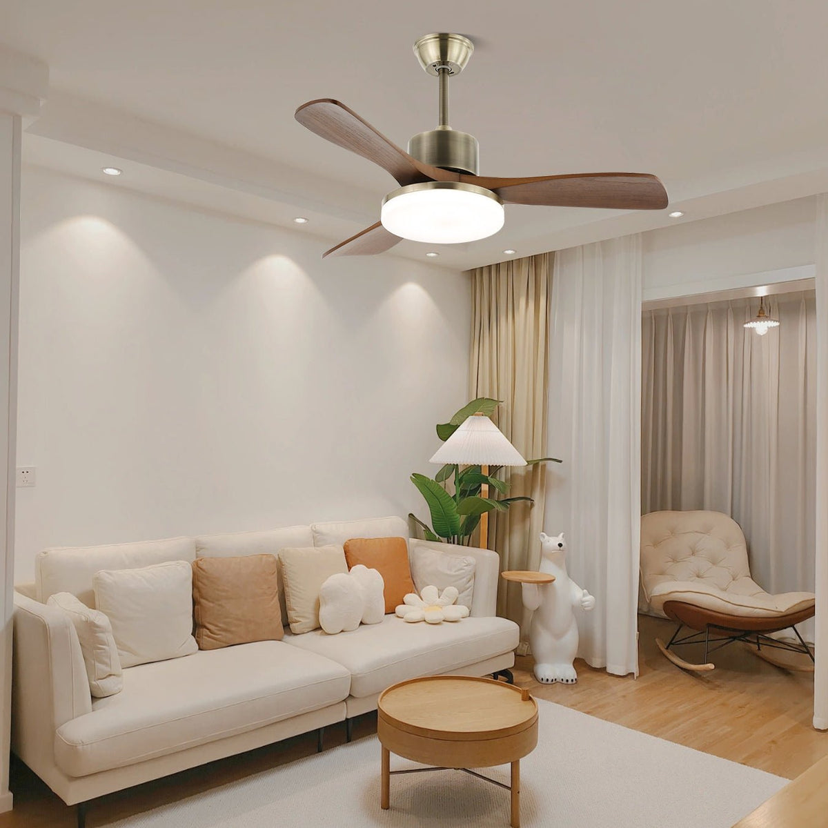 Ventio minimalistisch Silber Holz Deckenventilator mit Beleuchtung
