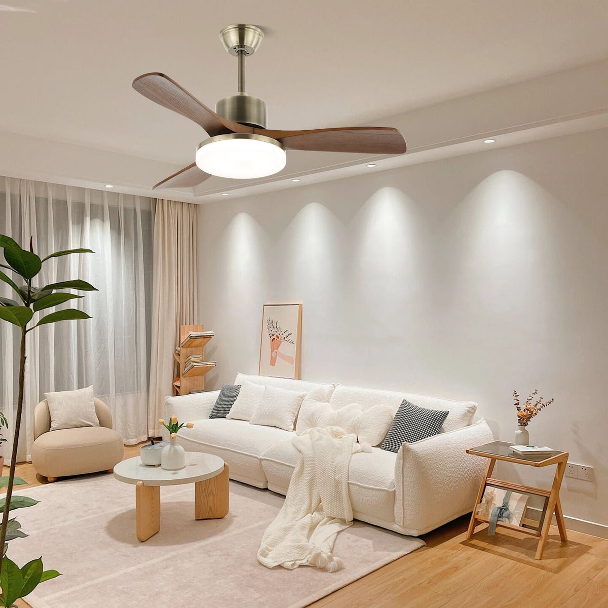 Ventio minimalistisch Silber Holz Deckenventilator mit Beleuchtung