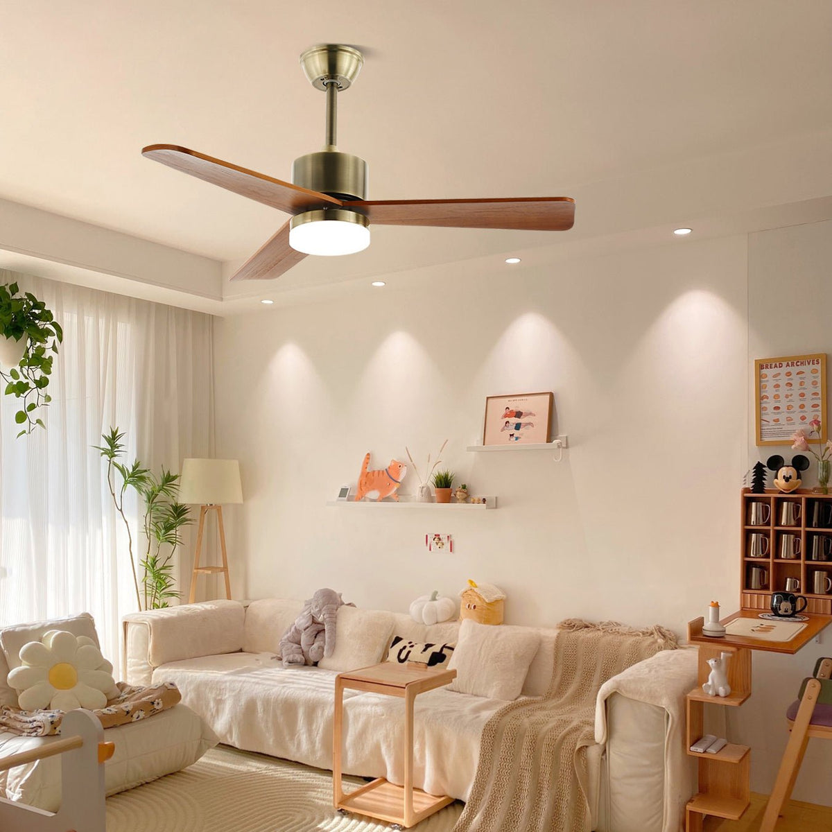 Ventio minimalistisch Silber Holz Deckenventilator mit Beleuchtung
