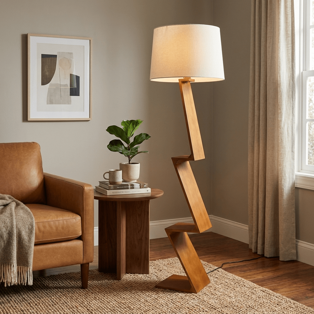 Zigzag Stehleuchte aus massivem Holz