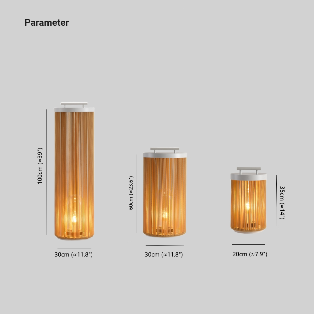 Ritta Modern LED Stehlampe, Zylinder, Metall/Rattan, Außen