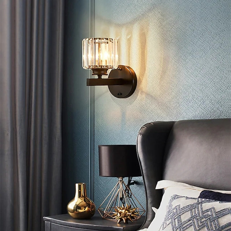 Kristy Modern LED Wandleuchte Innen Schwarz Schlafzimmer Kristall/Metall
