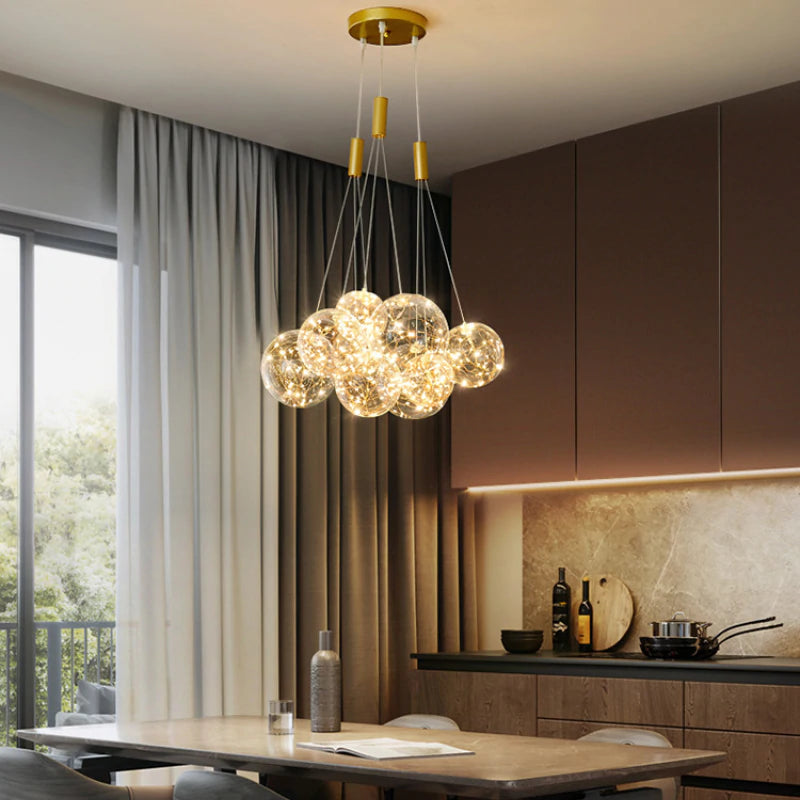 Valentina Modern LED Pendelleuchte Kugel, Esstisch, Glas Metall