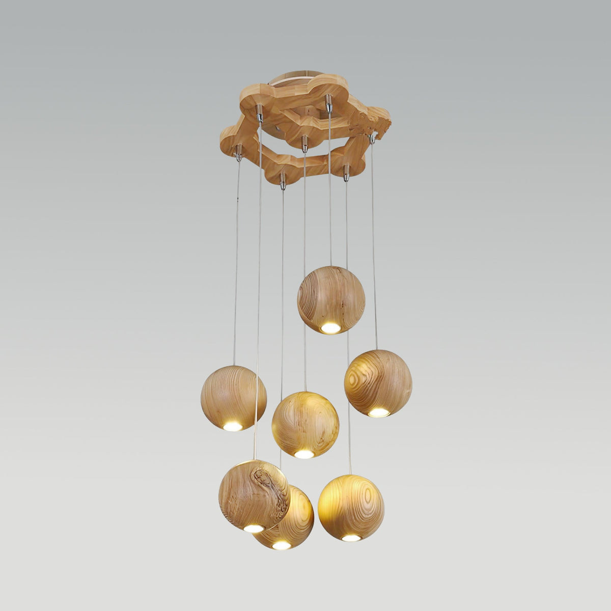 Vixor Pendelleuchte im nordischen Orb-Sphären-Cluster aus Holz