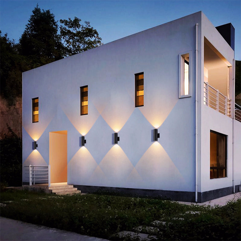 Ray Modern LED Wandleuchte Doppelkopf Zylinder Schwarz Außen Metall/Glas