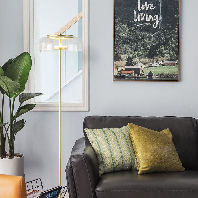 Arisha Modern Kreis Klar Glas Stehleuchte, Grau/Gold, Wohnzimmer