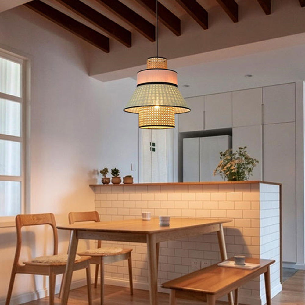 Ritta Rattan Pendelleuchte, 2 Stil Bauernhaus
