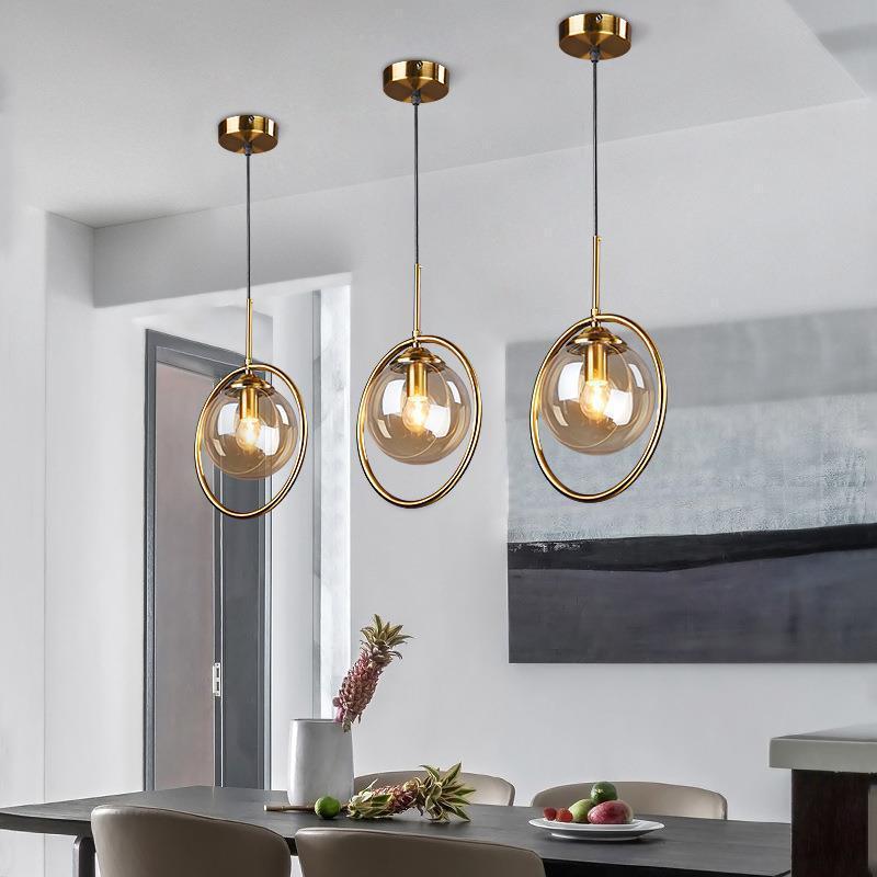 Arisha Nodic Kugel Pendelleuchte Transparent/Aschgrau/Cognac Schlafzimmer Glas