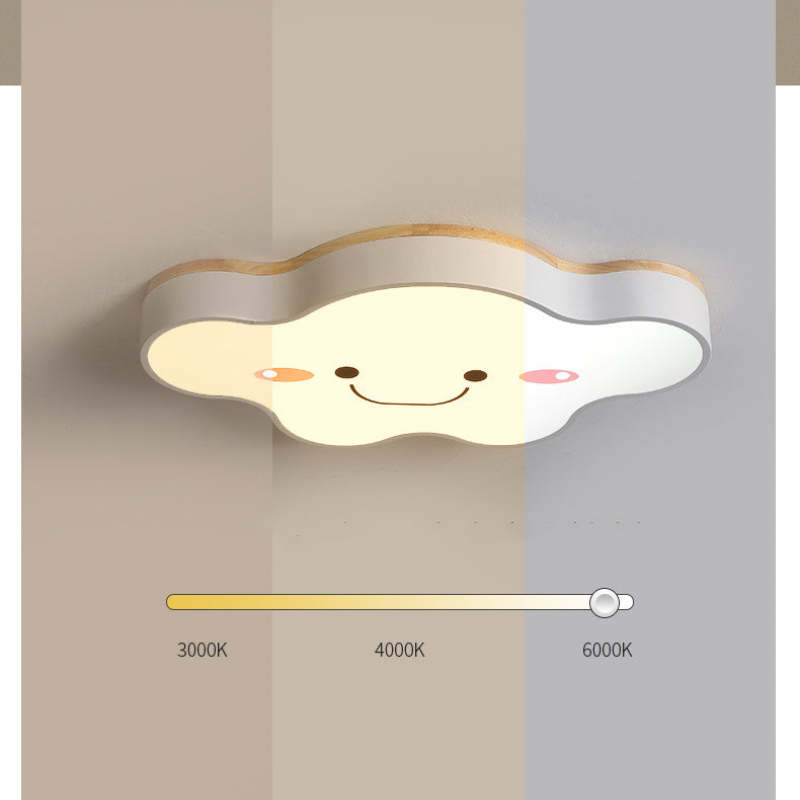 Aria Modern LED Deckenleuchte Dimmbar Kinderzimmer Wolke Weiß Holz