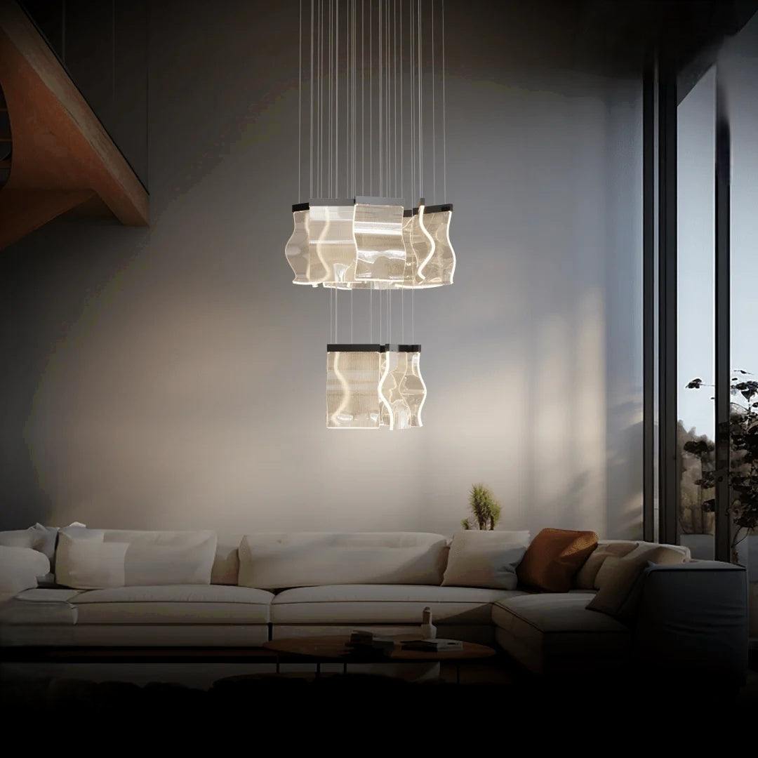 Kristy Industrial Kronleuchter Wave Metall Gold Schlaf/Wohnzimmer