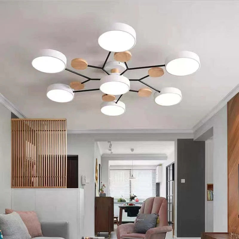 Muto Deckenleuchte Holz  Modern Rund LED Weiß Schlaf/Wohnzimmer