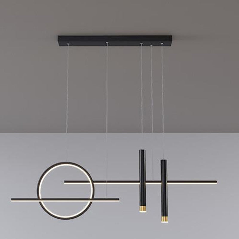 Arisha Modern Pendelleuchte Ring Linear Esszimmer, Schwarz/Gold, Metall